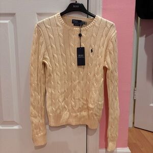 Polo Ralph Lauren Women’s Cream Cable-Knit Cotton Long Sleeve Crewneck Sweater